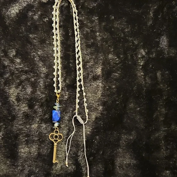 Gold Key Pendant 30" Necklace with Blue Bead Accent, Earrings, Bracelets - Picture 5 of 6